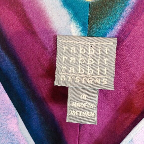 Rabbit Designs Watercolor Stripe Dress 10 NWT | Multicolor V-Neck Pleated Skirt - Picture 11 of 11